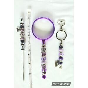 3 Piece Purple Beaded Desk Set with Bling